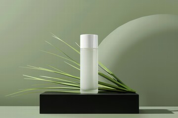 Serene Beauty Product Display: Minimalist Green Aesthetic