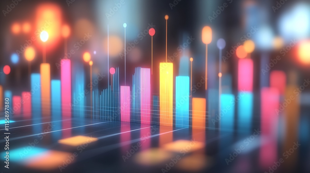 Poster Illuminated bar chart in a modern digital environment with vibrant colors : Generative AI