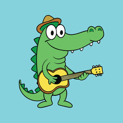 Fototapeta premium Cute crocodile with a guitar