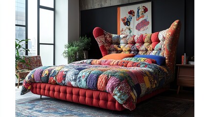 Vibrant Patchwork Bed: Bohemian Chic Bedroom Decor