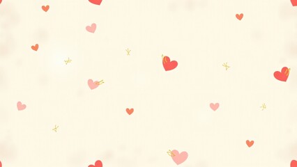 Cupid&rsquo;s arrows tipped with cannabis leaves fly through red and pink hearts on a cream background; seamless elegant pattern for Valentine&rsquo;s decor, gift wraps, or stationery.