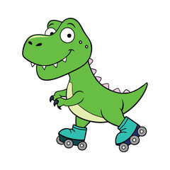 Cartoon T-Rex Dinosaur on Roller Skates