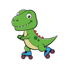 Cartoon T-Rex Dinosaur on Roller Skates
