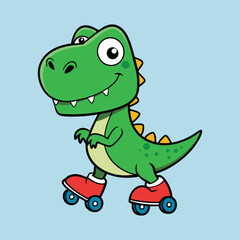 Cartoon T-Rex Dinosaur on Roller Skates