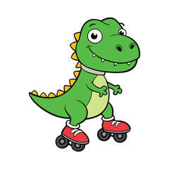 Fototapeta premium Cartoon T-Rex Dinosaur on Roller Skates