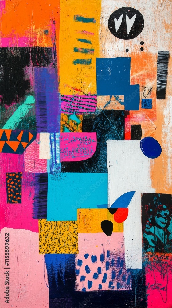 Poster colorful abstract artwork with geometric shapes and vibrant patterns on canvas