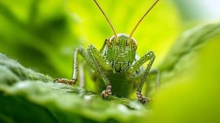 Green Grasshopper Close Up On A Leaf