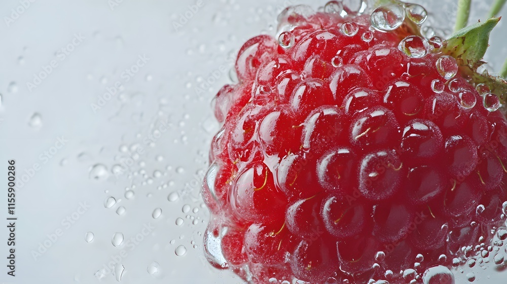 Poster a single raspberry submerged in sparkling water