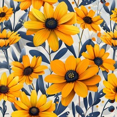Elegant Black-Eyed Susan Floral Design with Delicate Details in a Seamless Vector