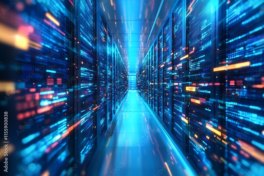 Aufkleber High-Tech Server Environment with Motion Enhancement in Modern Data Processing Facility : Generative AI