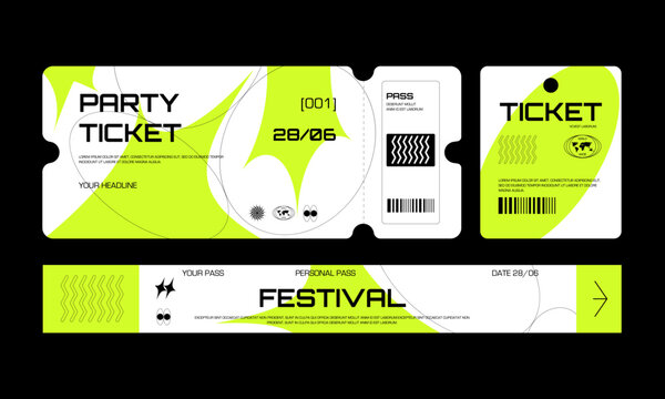 Control ticket bracelets for events, disco, festival, fan zone, party, staff. Vector mockup of a festival bracelet in a futuristic style.