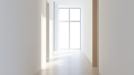 Fototapeta premium Bright hallway featuring minimalistic design and natural light s