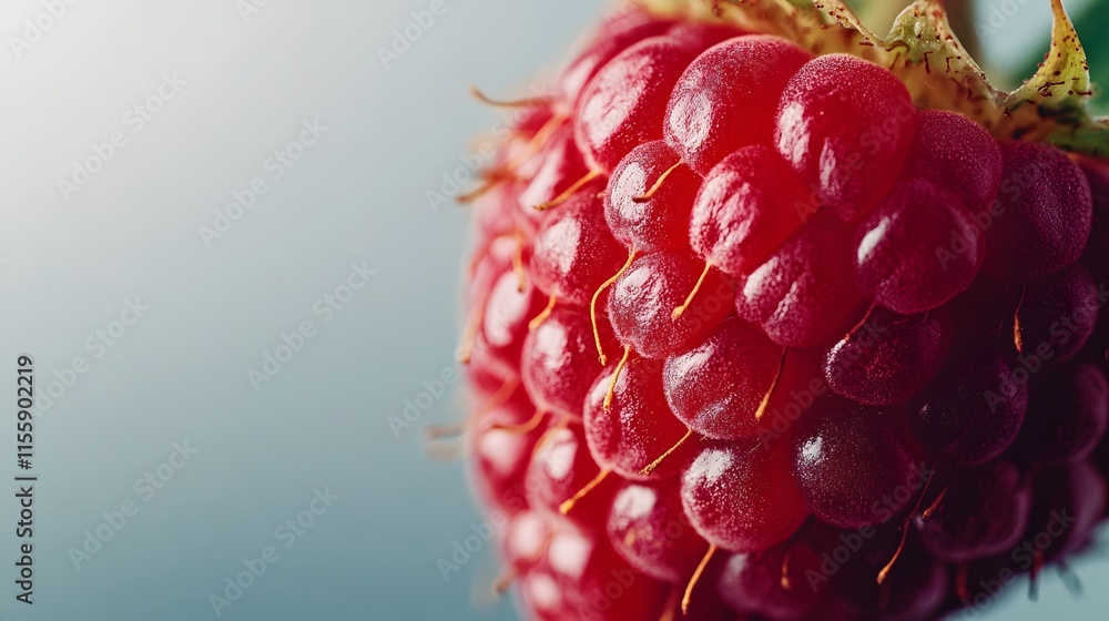 Poster a close up view of a single raspberry