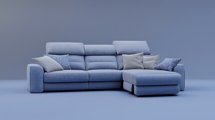 A blue couch with pillows on it
