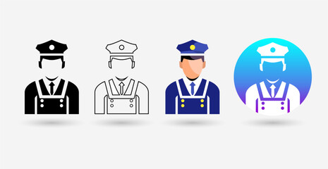 police icon vector set, police solid icon, flat style icon, line art icon, gradient, for your company logo and web design