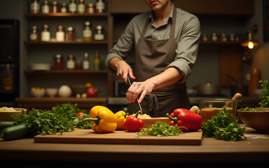Fototapeta premium Preparing Fresh Ingredients in a Rustic Kitchen