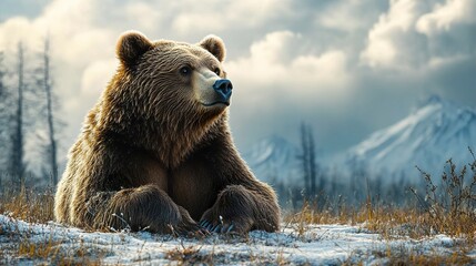 Fototapeta premium Majestic Brown Bear in Winter Wonderland