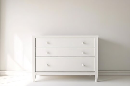 Minimalist design showcases sleek white dresser against soft bac