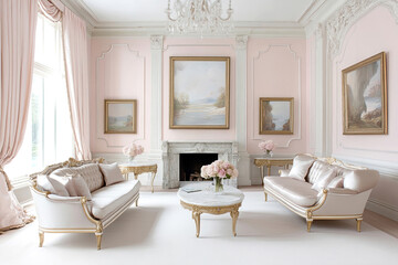 Fototapeta premium Luxuriöses Wohnzimmer im Rokoko-Stil mit vergoldeten Möbeln 