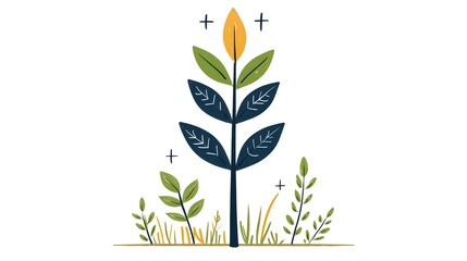 Vibrant Illustrated Plant with Green Leaves and Yellow Leaf Tips