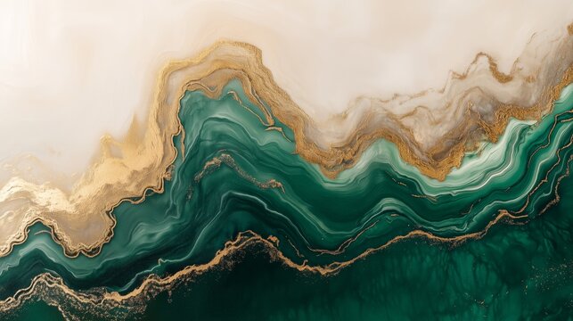 Luxurious Green and Gold Flowing Abstract Art - Made with Generative AI