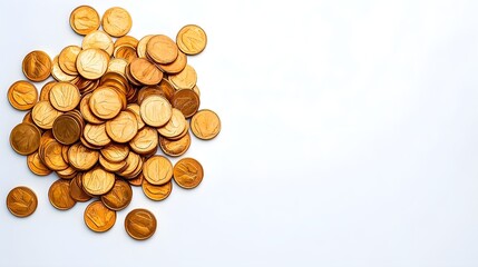 Pile of golden coins on a white background for financial concepts