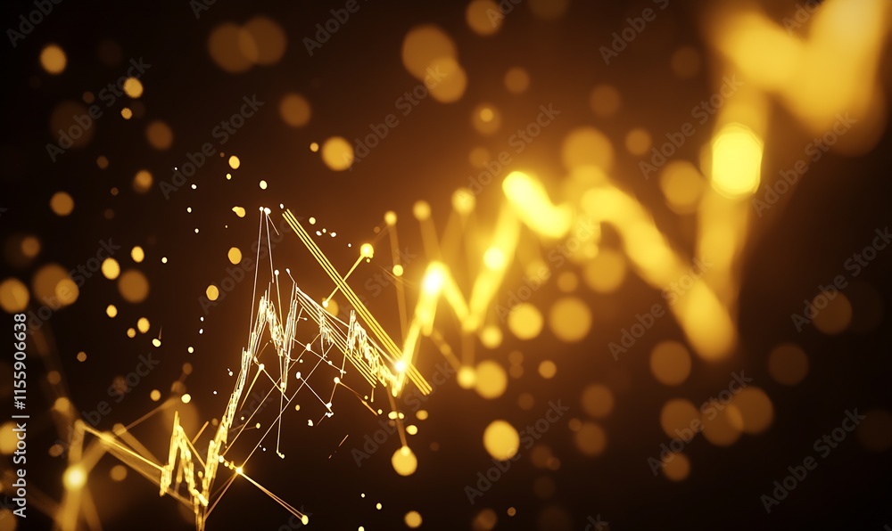 Poster Dynamic Golden Line and Particle Abstract Illustrating Growth and Connection : Generative AI