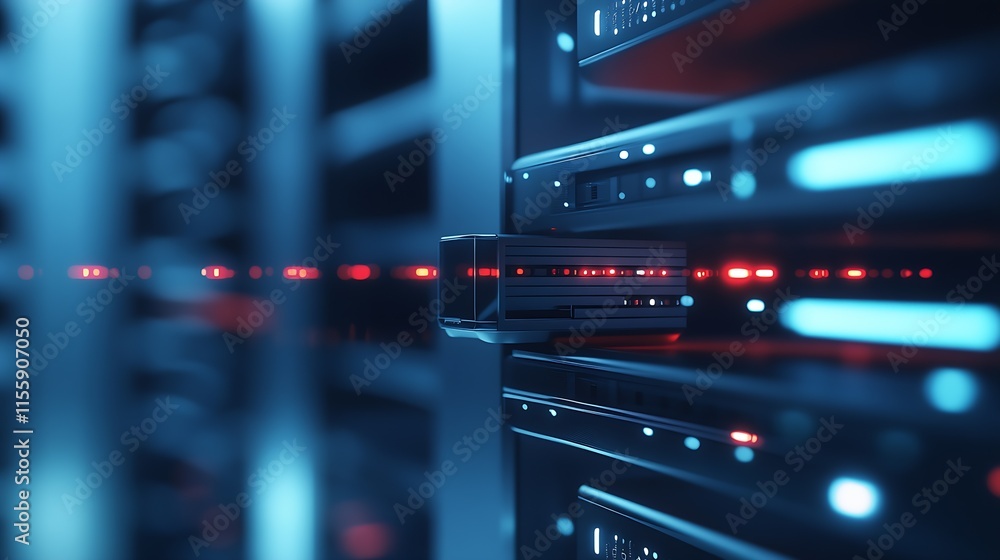 Aufkleber futuristic data center server rack with blue and red led lights : generative ai