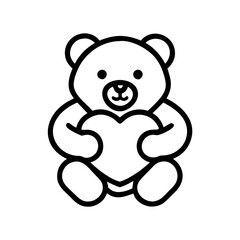 Obraz premium Outline of a cute teddy bear holding a heart concept for love and affection