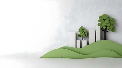 Modern Minimalist Landscape with Trees and Abstract Buildings