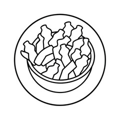 A simple and clean line art icon of a bowl filled with crispy French fries, ideal for fast food, snack, and restaurant-related designs, perfect for microstock and graphic template usage.