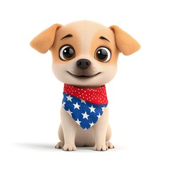 Fototapeta premium Adorable Cartoon Dog with Red and Blue Bandana and Happy Expression