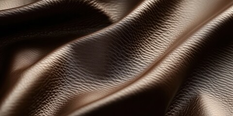 Textured closeup of brown leather fabric showcasing folds and luxurious material