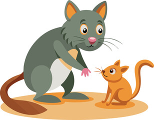 Obraz premium A playing cat with rat vector illustration