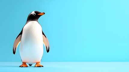 Obraz premium Cute Penguin Standing Against Soft Blue Background in Studio Light