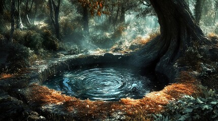 Obraz premium Enchanted Forest Pool: A Serene Autumn Landscape