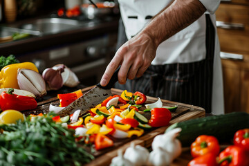Chef preparing a gourmet meal in a restaurant kitchen generative AI