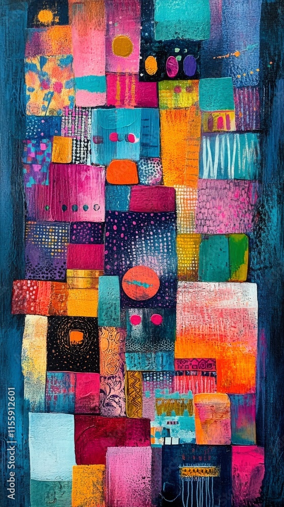 Aufkleber colorful abstract artwork with geometric shapes and vibrant patterns on canvas
