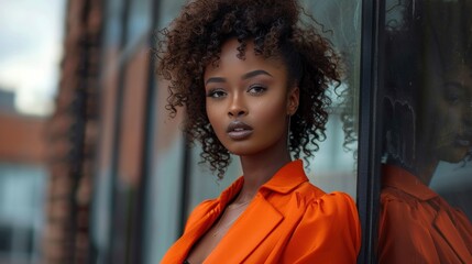 Fototapeta premium Portrait of a Confident Black Woman in an Orange Blazer