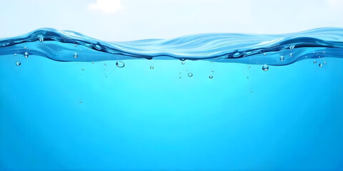  transparent blue colored clear calm water surface waving texture with splashes and bubbles. Trendy abstract nature background. blue toner water mockup.