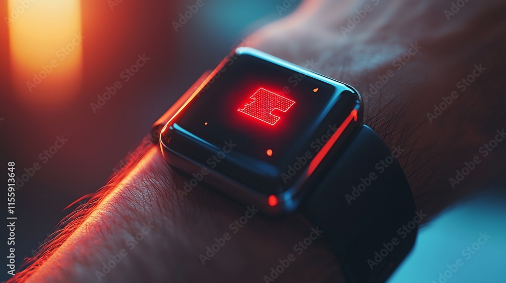 Poster Red error message on futuristic smartwatch.
