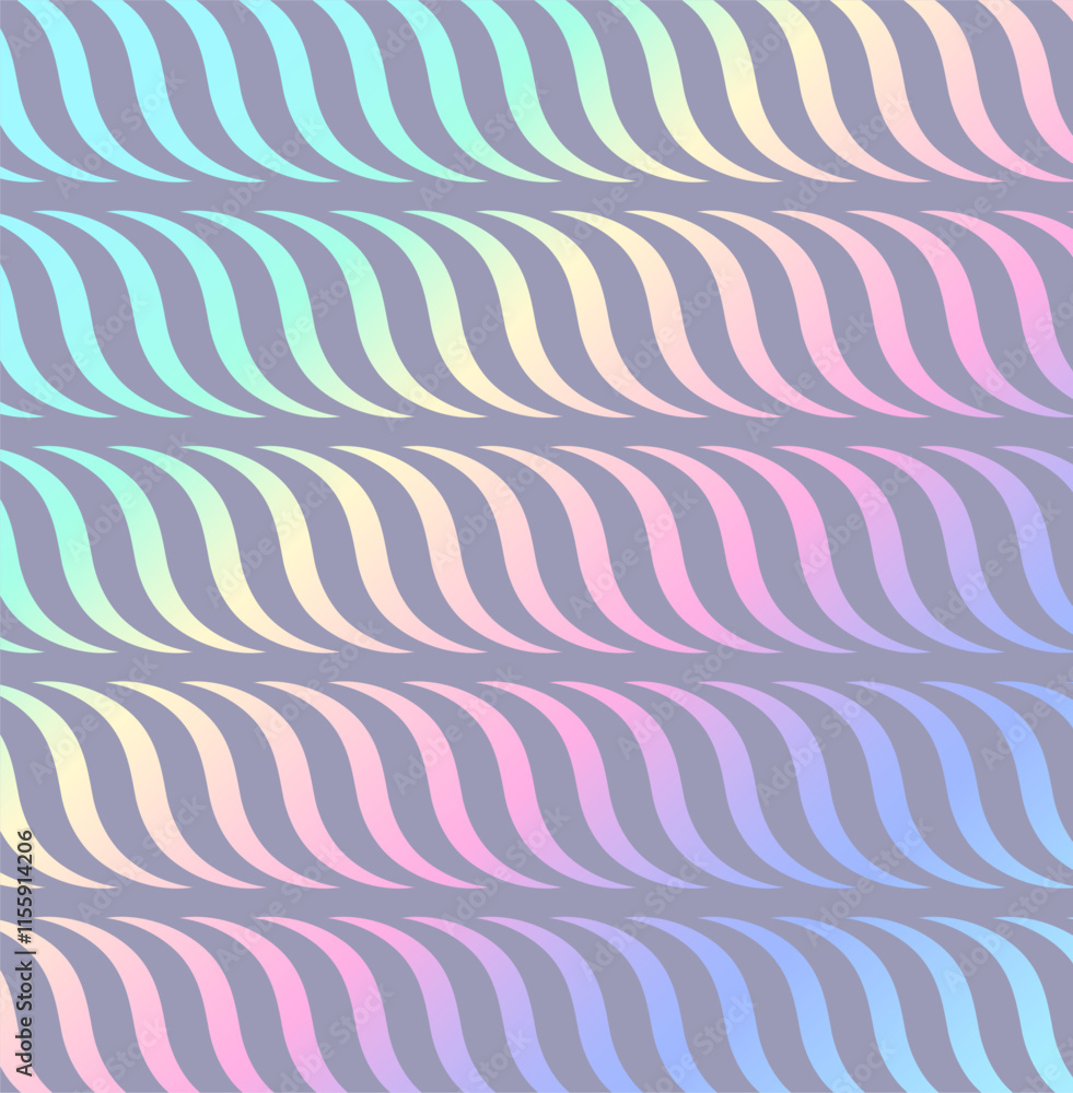 Poster vector seamless pattern with wavy geometric shapes and pastel neon gradient on a dark background. pe