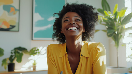 A woman smiling at work