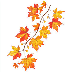 Vibrant Autumn Leaves on Branch in Vivid Orange and Yellow Hues Perfect for Seasonal Decor and Nature-Themed Projects