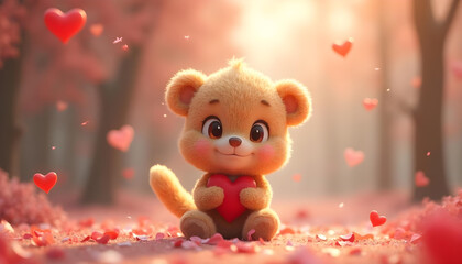 Fototapeta premium adorable cartoon style valentines character 3d render clean background