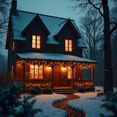 Ilumina tu Navidad con el encanto de una casa de campo nevada y decorada.
