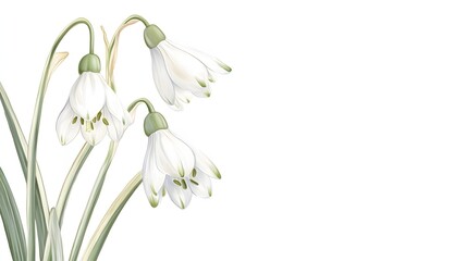 Obraz premium Delicate Snowdrop Flowers Illustrated With Green Stems