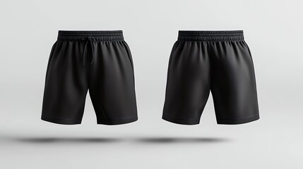 Black Elastic Waistband Shorts Mockup Front Back View