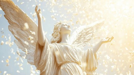Serene angel embracing light heavenly realm high-resolution art ethereal environment uplifting perspective divine concept