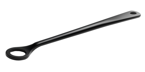  Black kitchen utensil with a circular opening on one end. Sleek, minimalist design ideal for stirring, serving, or blending ingredients in modern and functional kitchens.